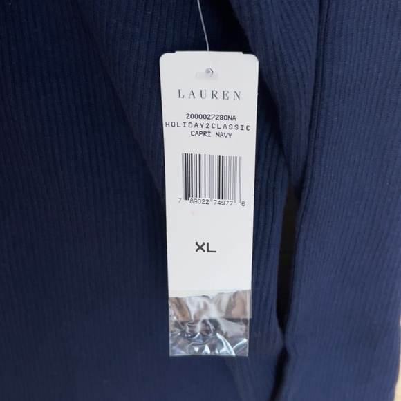 NWT Lauren Ralph Lauren vintage navy 1/4 zip pullover sweater XL blue cotton - Picture 4 of 5